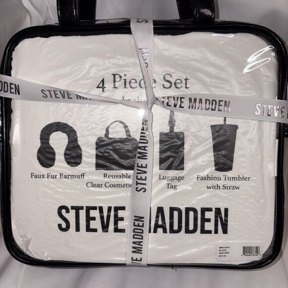 Steve Madden 4 Pc Gift Set: Earmuffs, Clear Tote, Luggage Tag, Tumbler w/ Straw - Picture 5 of 5